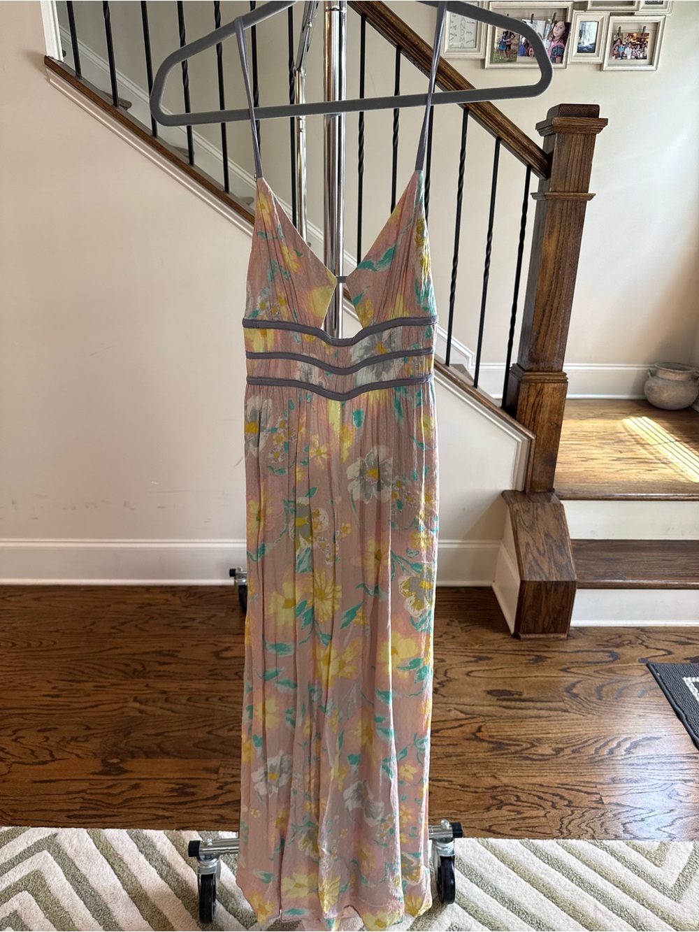 Free People Pink Floral Maxi Dress with Yellow & Teal Accents